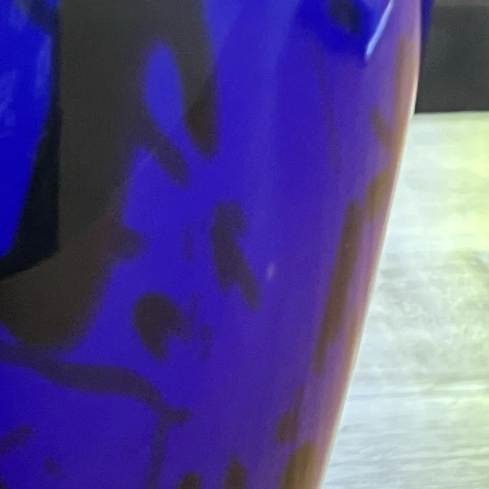 Cobalt Blue Art Glass Vase Floral Millefiori Murano Style White Rim 11